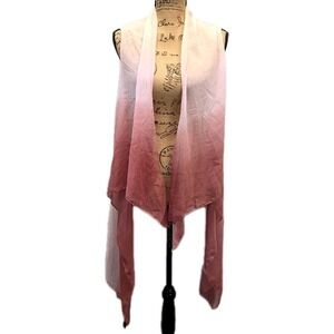 LVs Collection Ombre Chiffon Drape Vest Kimono Pink Waterfall Open Front O/S